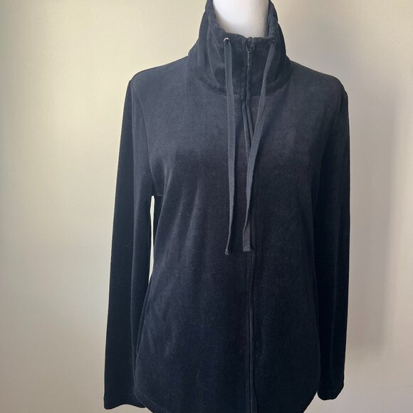Lord & Taylor Black Velvet Zip-Front Jacket - Size M - Cozy Chic! - Picture 1 of 11